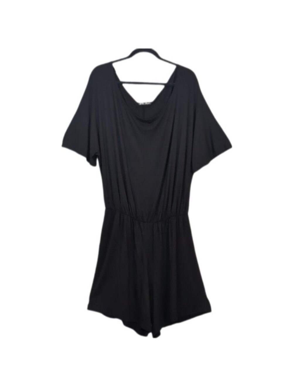 Bella Flore Short Sleeve Romper Elastic Waist Black Womens Plus Size 3X Shorts